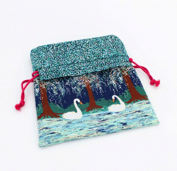 Preview: Projektbeutel / Handarbeitsbeutel mit Kordel Schwanenliebe